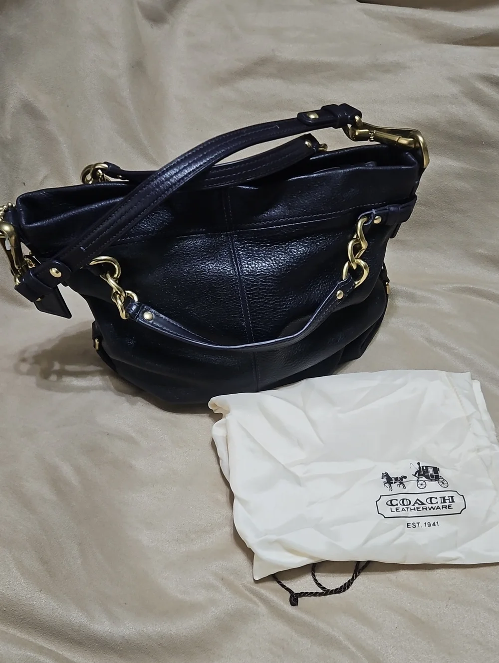 Coach Purple Leather Shoulder Bag with Gold-Tone Hardware